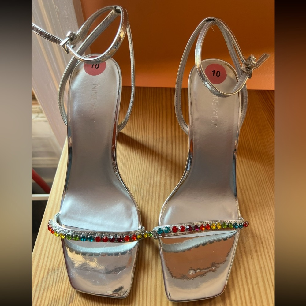 Nine West Silver/Rainbow rhinestone sandals-Women’s size 10